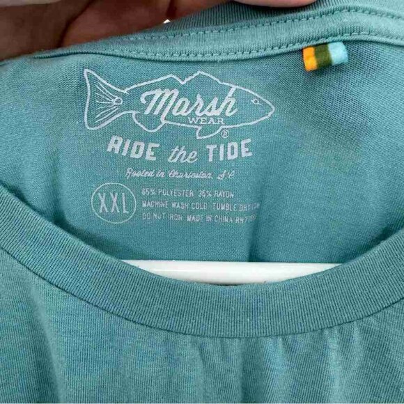 Marsh Wear Men’s Teal Tee with Camo Pocket - Picture 4 of 4
